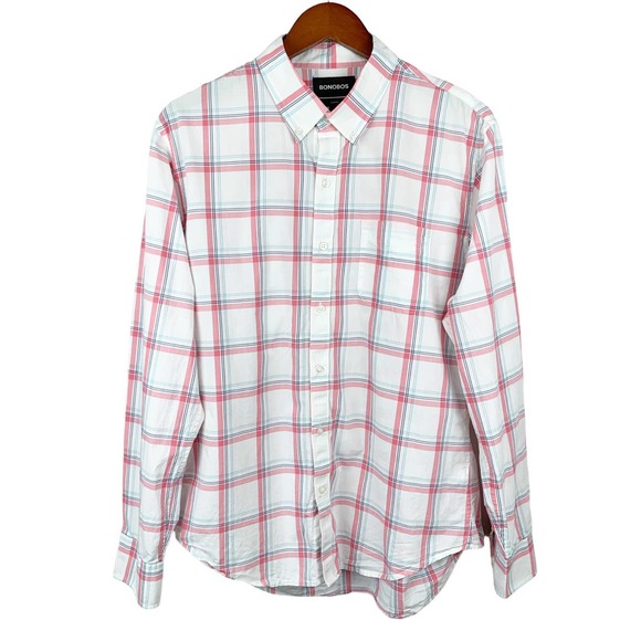 Bonobos Other - Bonobos Button Down Shirt Slim Fit White Plaid Long Sleeves Men’s L ~ Flaw